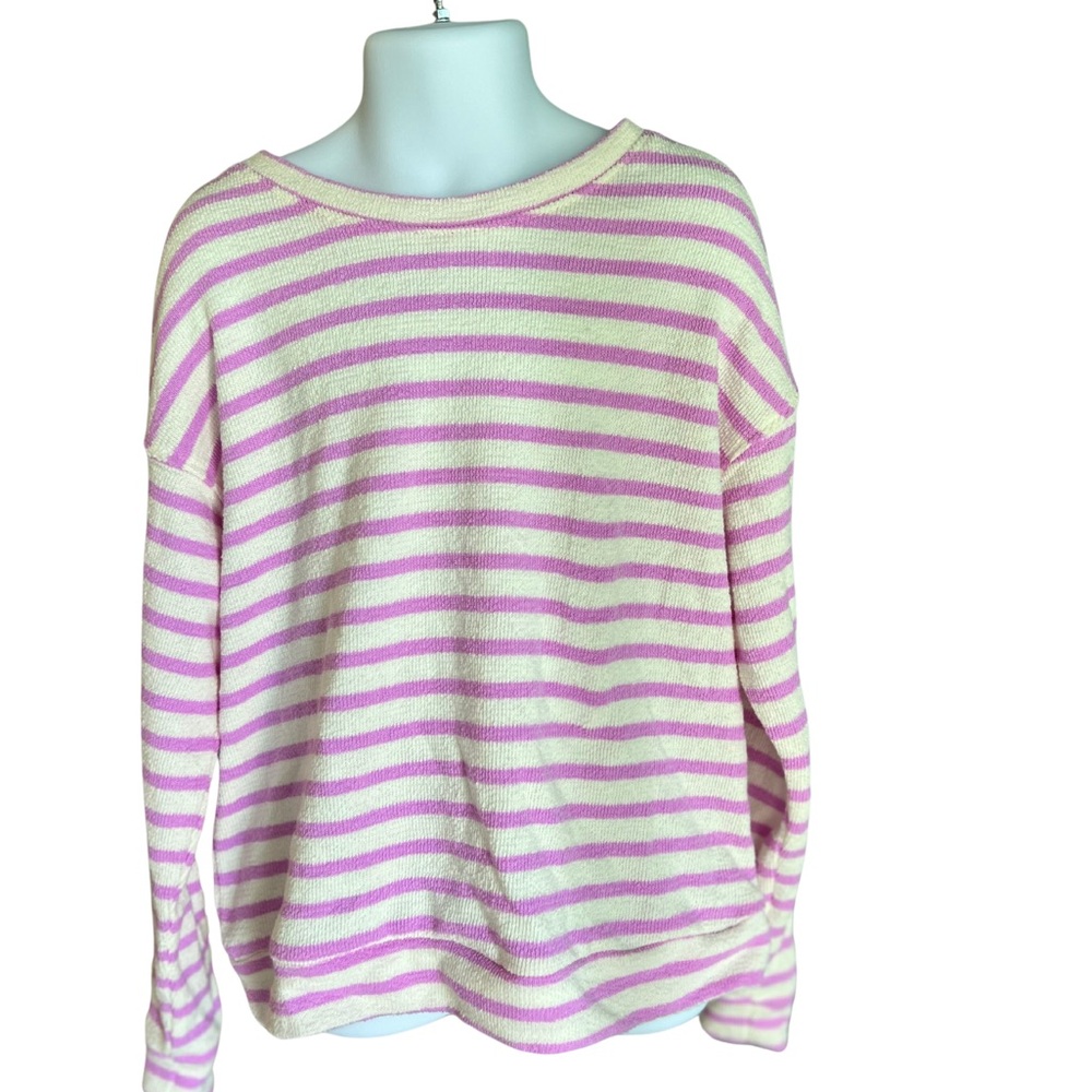 Cat and jack Kids purple white striped shirt medium Sz 8